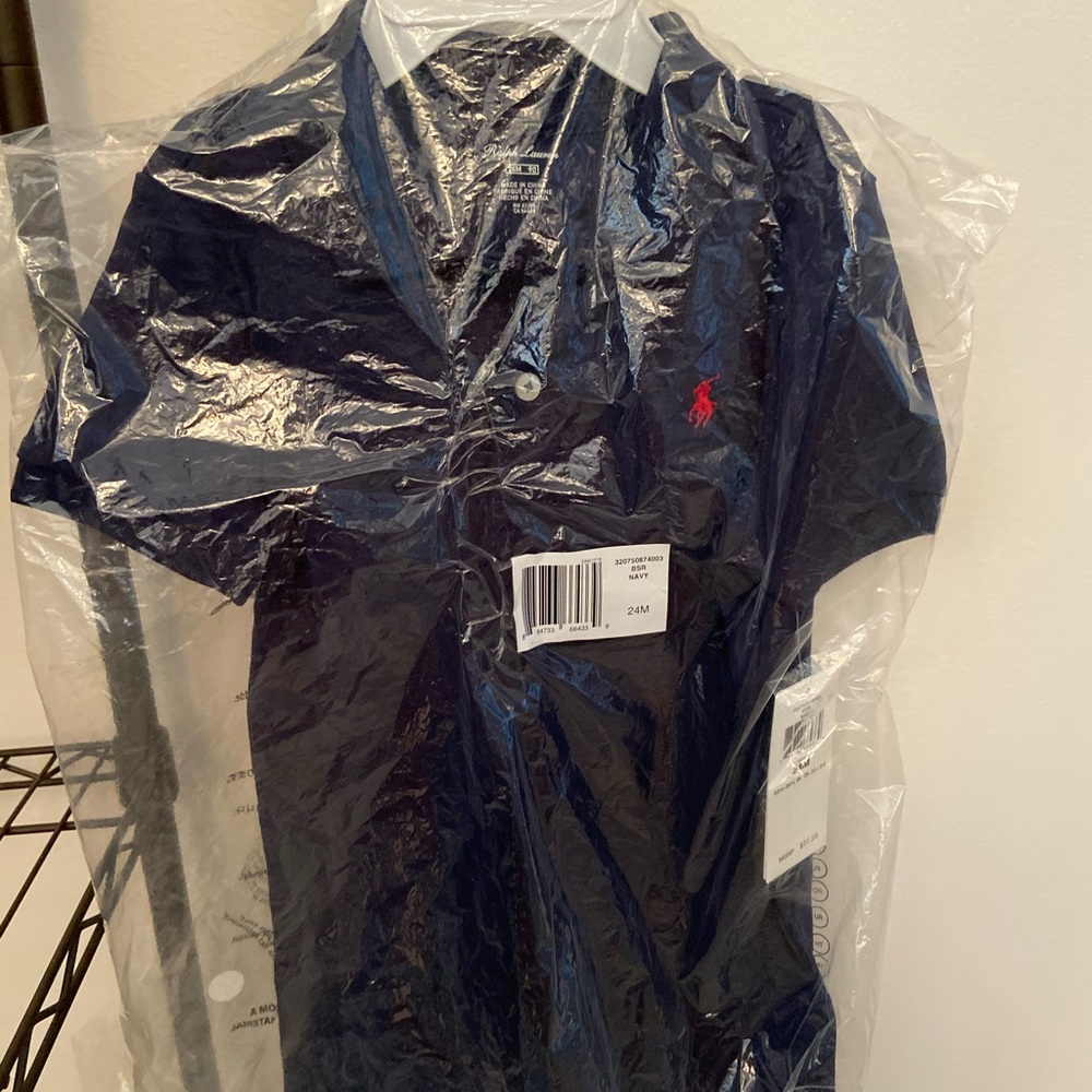 NWT Ralph Lauren navy shortalls polo onesie